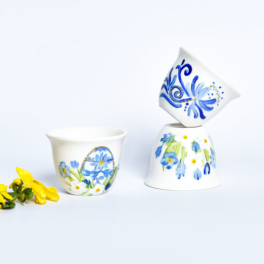 Flowery Blue Easter Eggs Arabic Coffee Cups set of six