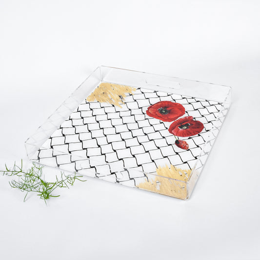 Palestinian Keffiyeh with Red flower Medium Plexi Tray