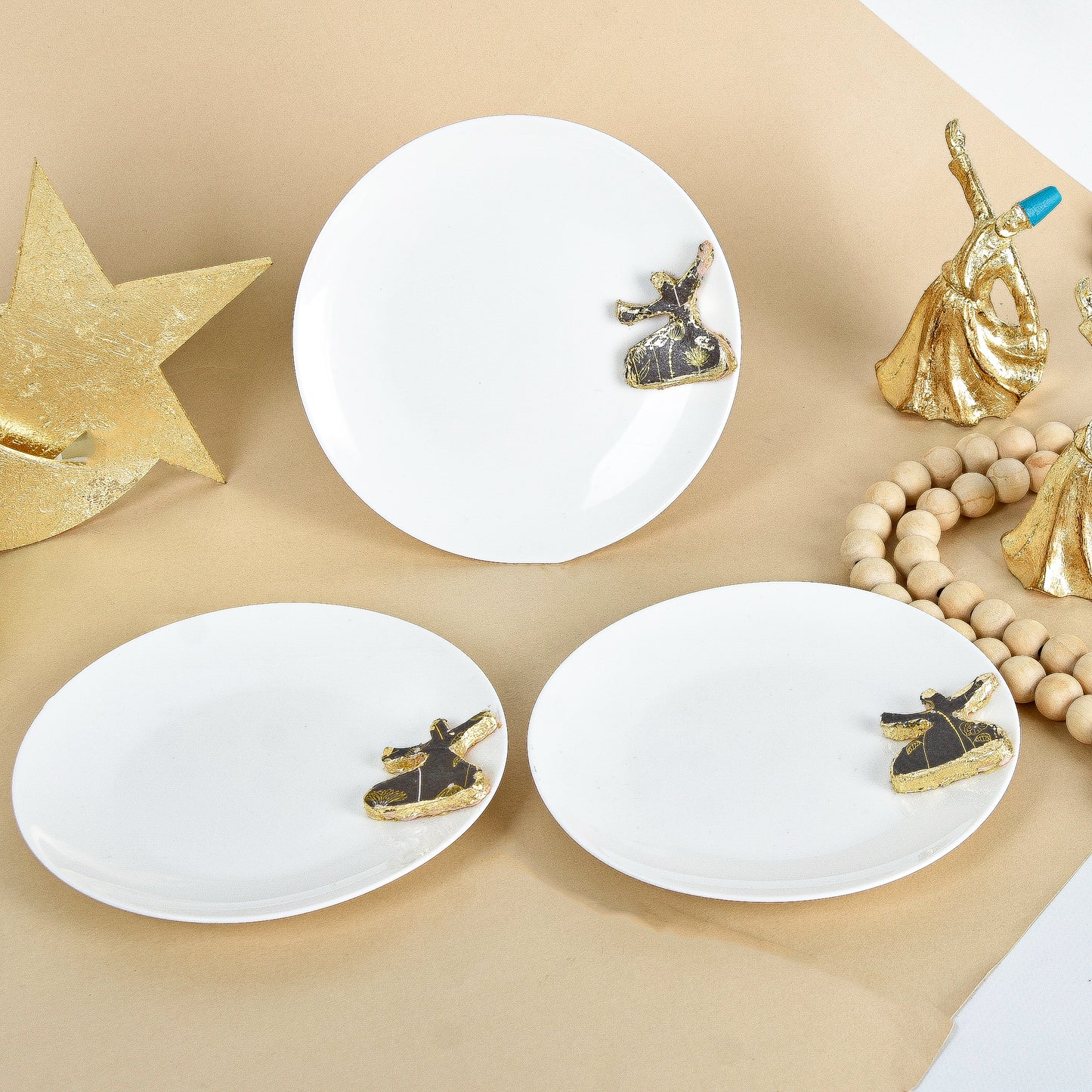 Gold Dancing Dervish Dessert Plates Set of Six (Embossed)