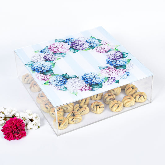 Hydrangea with Dots and Stripes Plexi Square Box