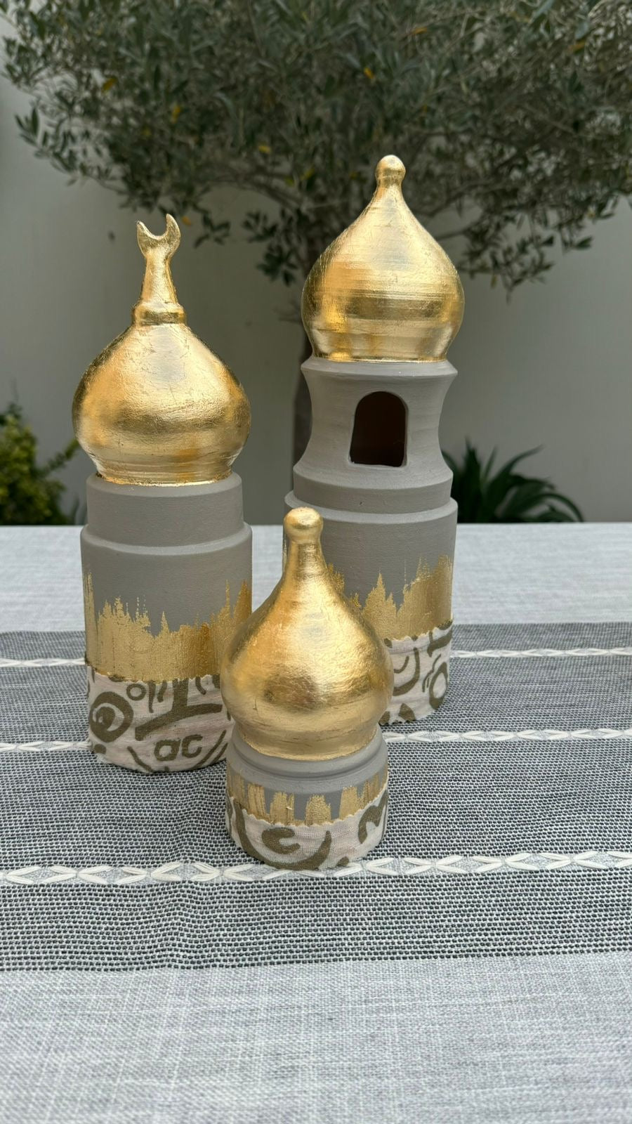 Cylinder Calligraphy Minaret Set of 3 with Gold Leaf