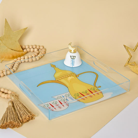 Lebanese Cups and Gold Leaf CrescentAcrylic Serving Tray