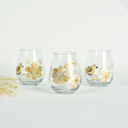 Gold with Turquoise Bird & Flowers Water Cups Set of Six