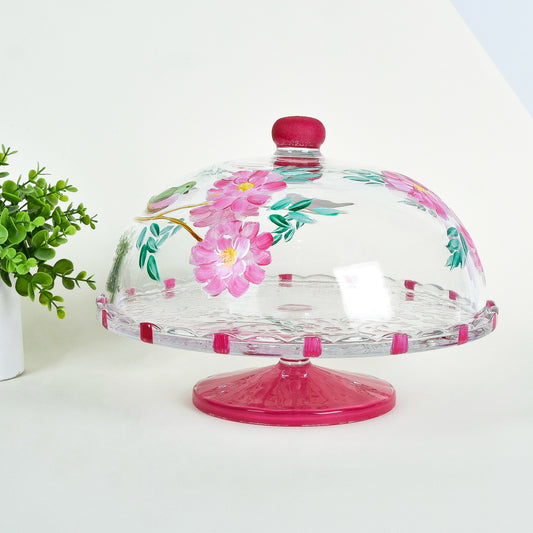 Pastel Bird & Flowers Cake Plate With Cover