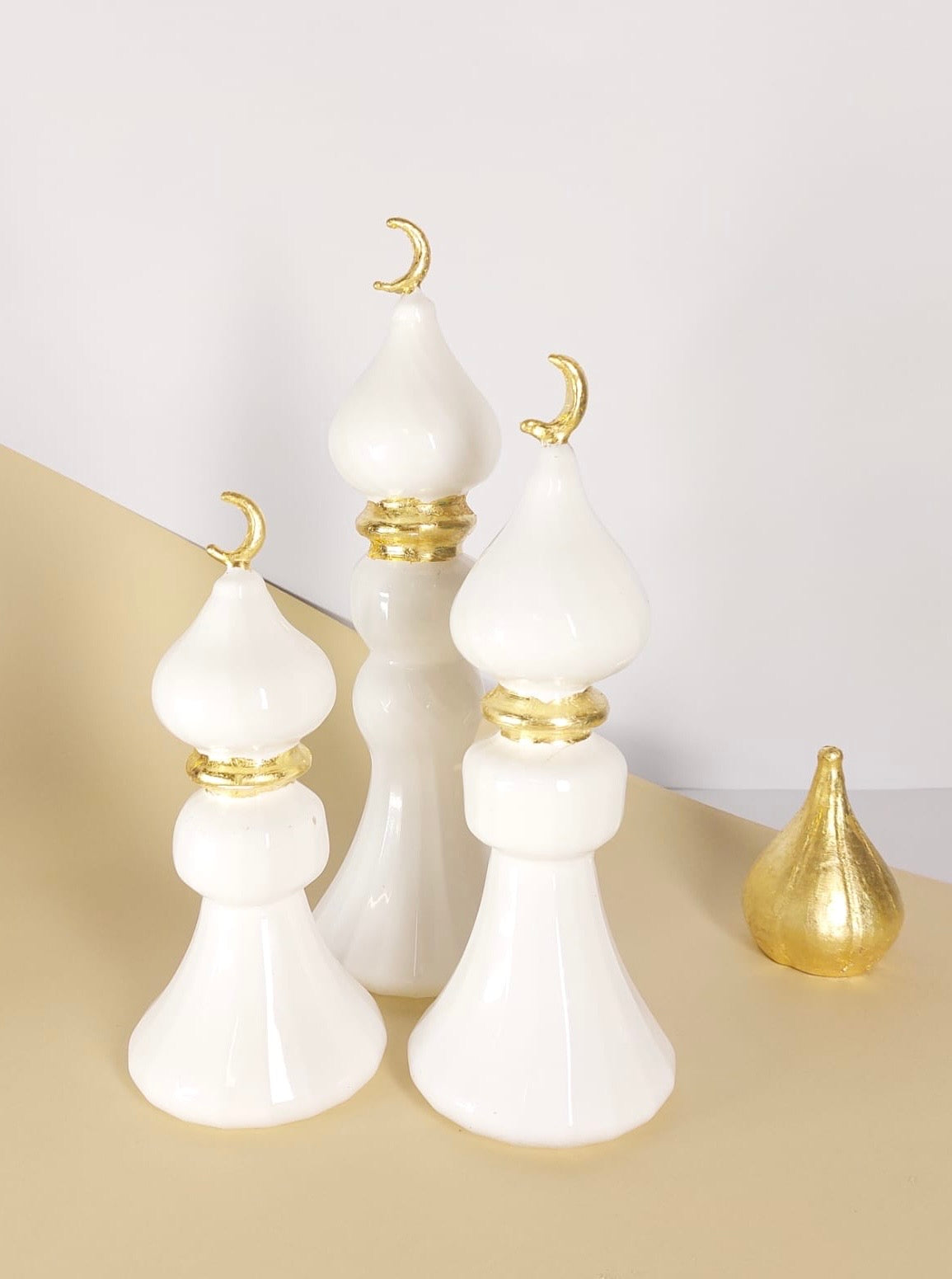 Glass Minaret Set of 3 with Gold Leaf