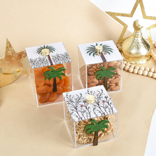 Green Palm Tree Boxes Set of 3 10X10X10CM 10X10X8CM 10X10X12CM