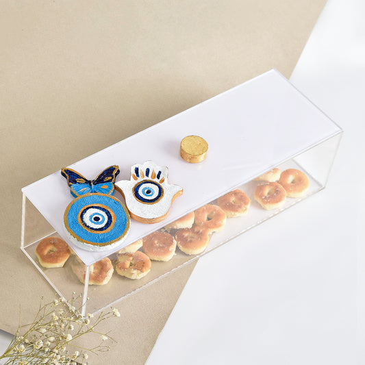 Embossed Eyes, Fatima Hands and Butterflies Handmade Plexi Long Box 10X30CM