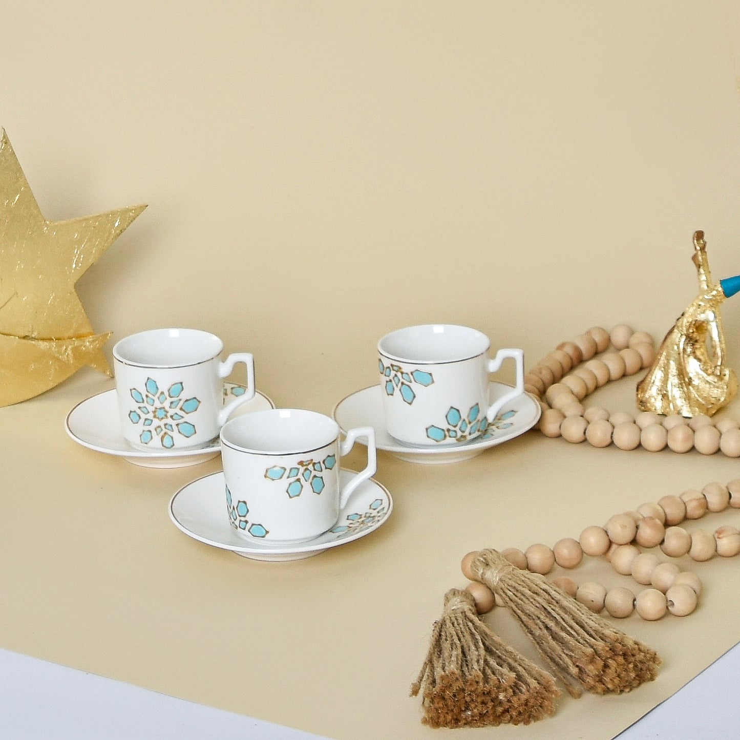 Light Blue & Gold Islamic Motifs – Turkish Coffee Cups Set of Six