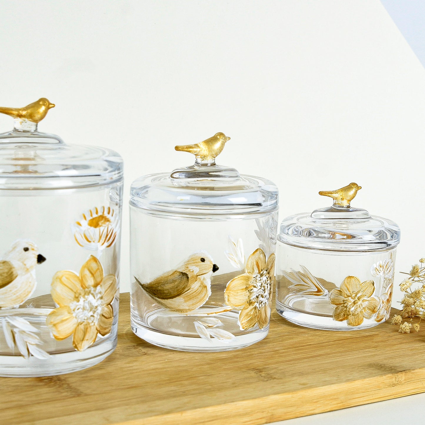Gold with Turquoise Bird & Flowers Candy Jars Ser of 3