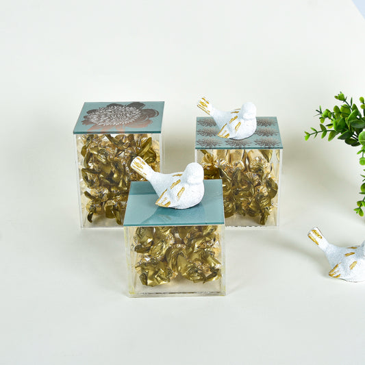 Gold with Turquoise Bird & Flowers Boxes Set of 3