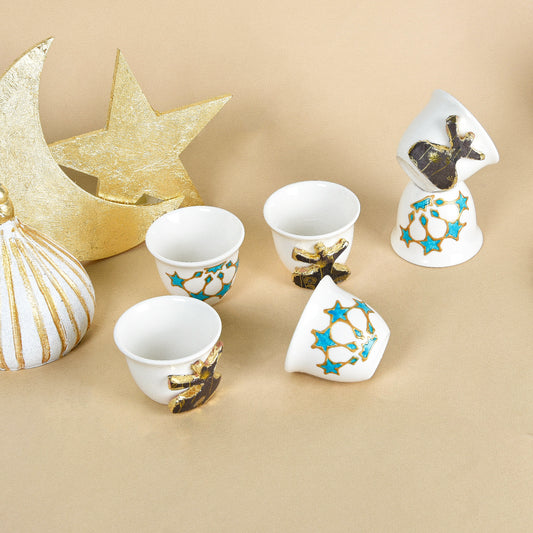 Gold Dancing Dervish Arabic Coffee Cups Set of Six (Embossed)