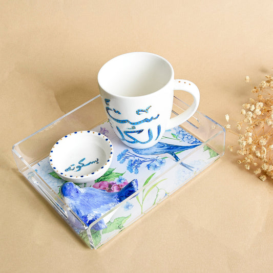 Blue Bird Mug Tray Set