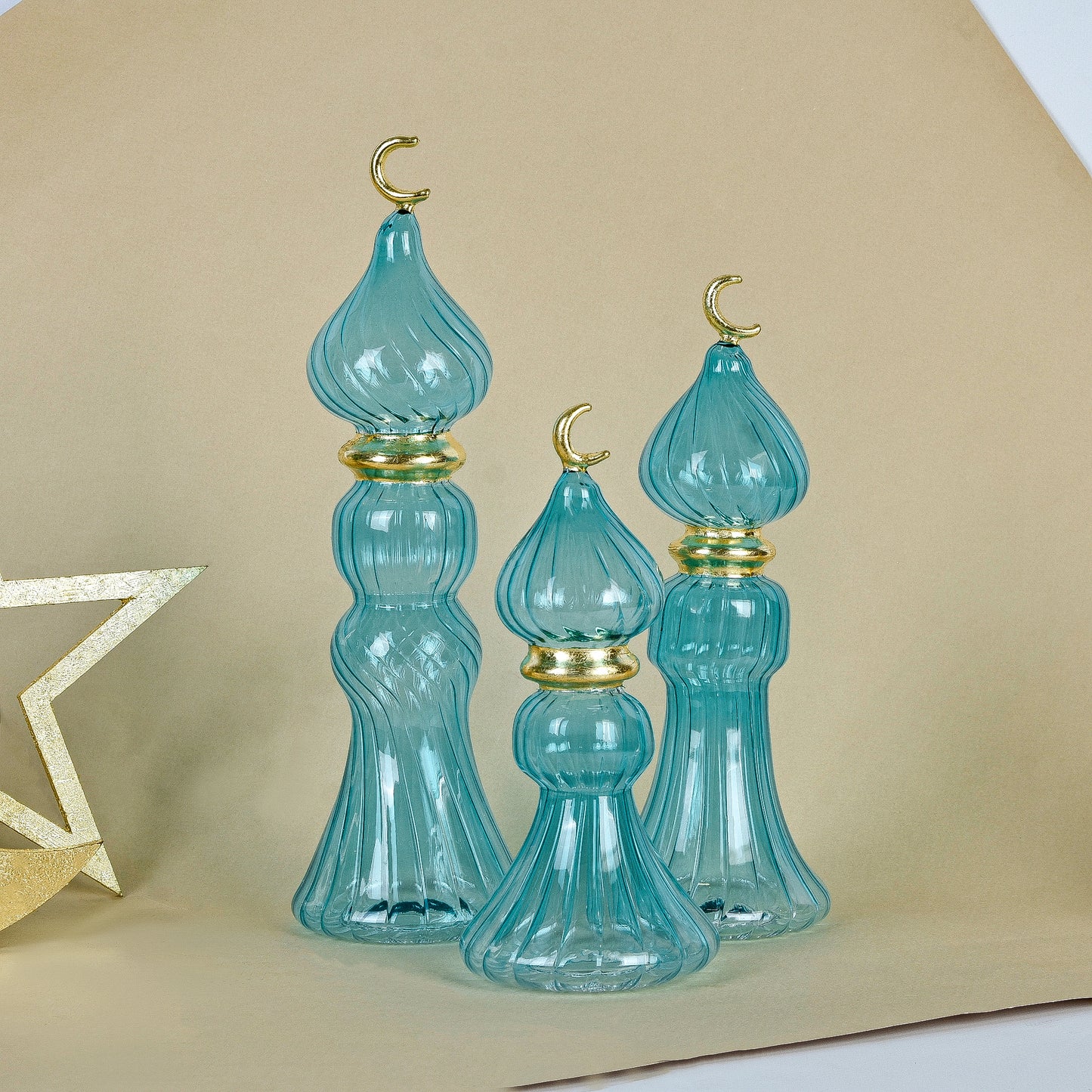 Glass Minaret Set of 3 with Gold Leaf