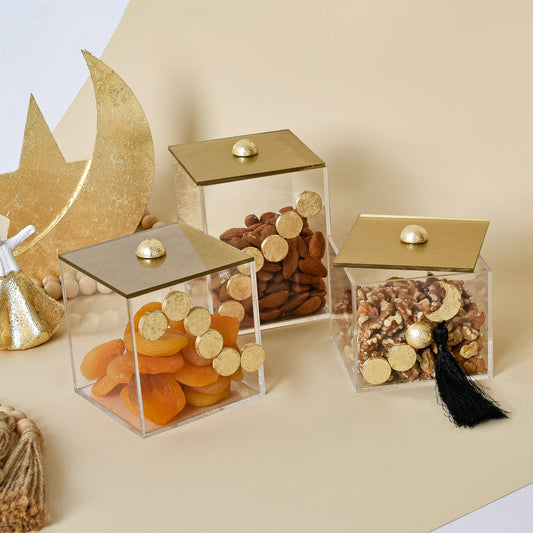 Amber Beaded Crescent with Gold Leaf – Acrylic Box Set of Three