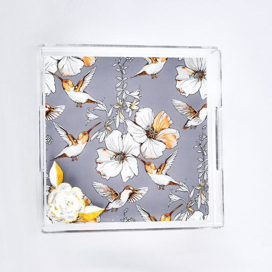 White Flower Medium Plexi Tray