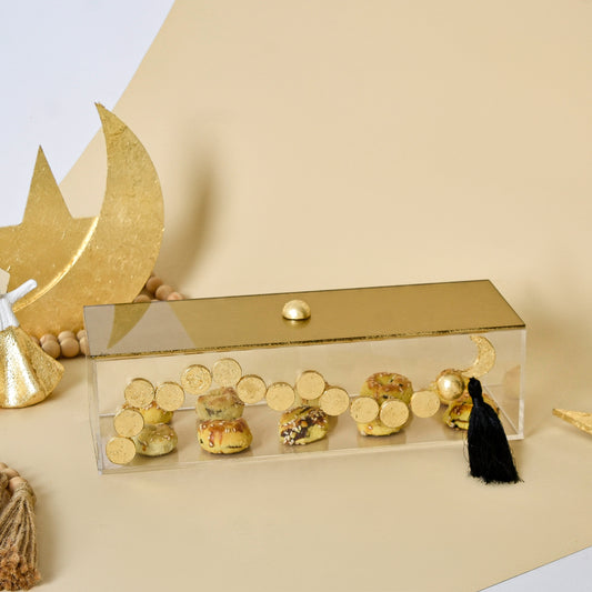 Amber Beaded Crescent with Gold Leaf – Acrylic Rectangular Box