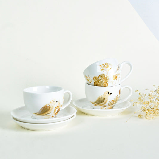 Gold with Turquoise Bird & Flowers Turkish Coffee Cups Set of Six