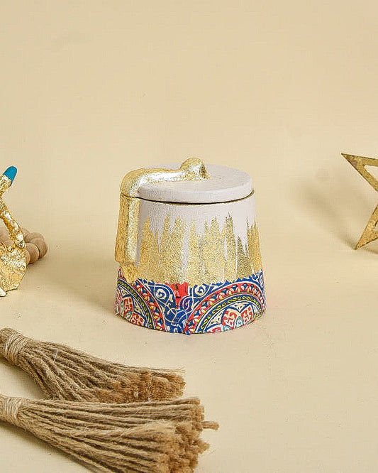 Off White & Gold Khayamiah Clay Tarboosh with Cover