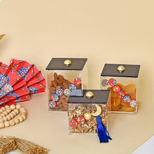 Egyptian Khayamiah Beaded Crescent with Gold Leaf – Acrylic Box Set of Three