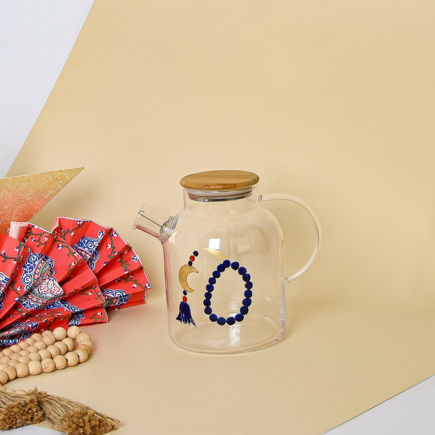 Egyptian Khayamiah Beaded Crescent with Gold Leaf – Transparent Glass Teapot