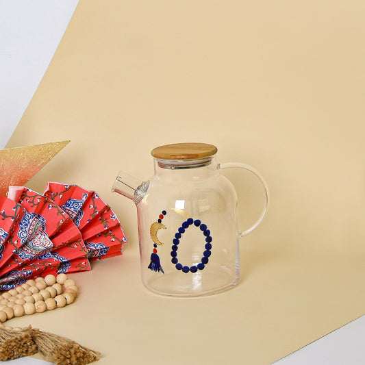 Egyptian Khayamiah Beaded Crescent with Gold Leaf – Transparent Glass Teapot