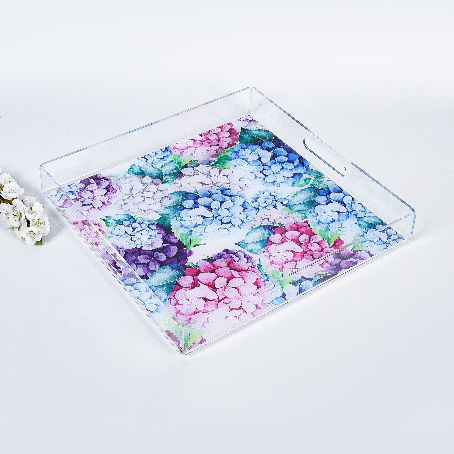 Hydrangea with Dots and Stripes Medium Plexi Tray