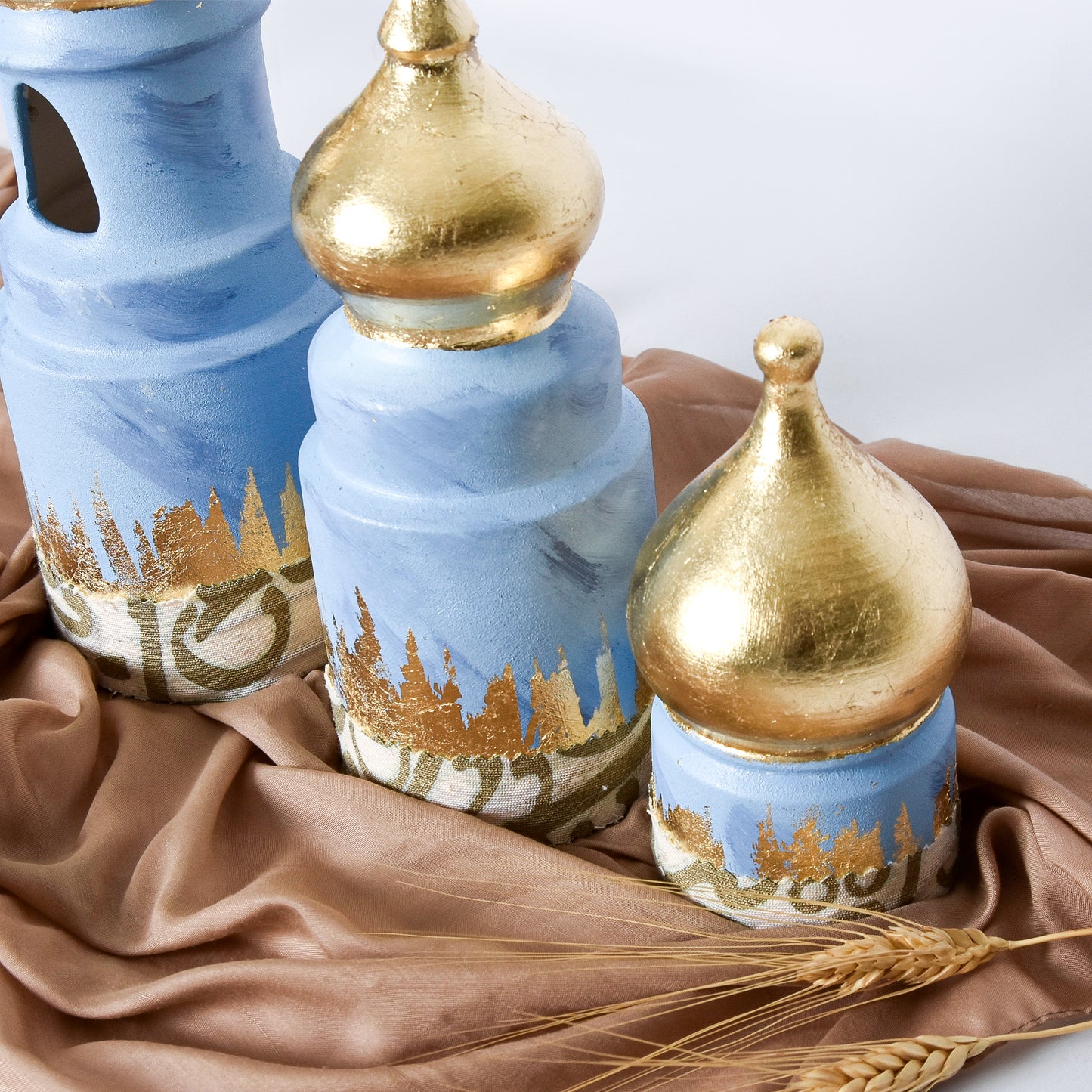 Cylinder Calligraphy Minaret Set of 3 with Gold Leaf