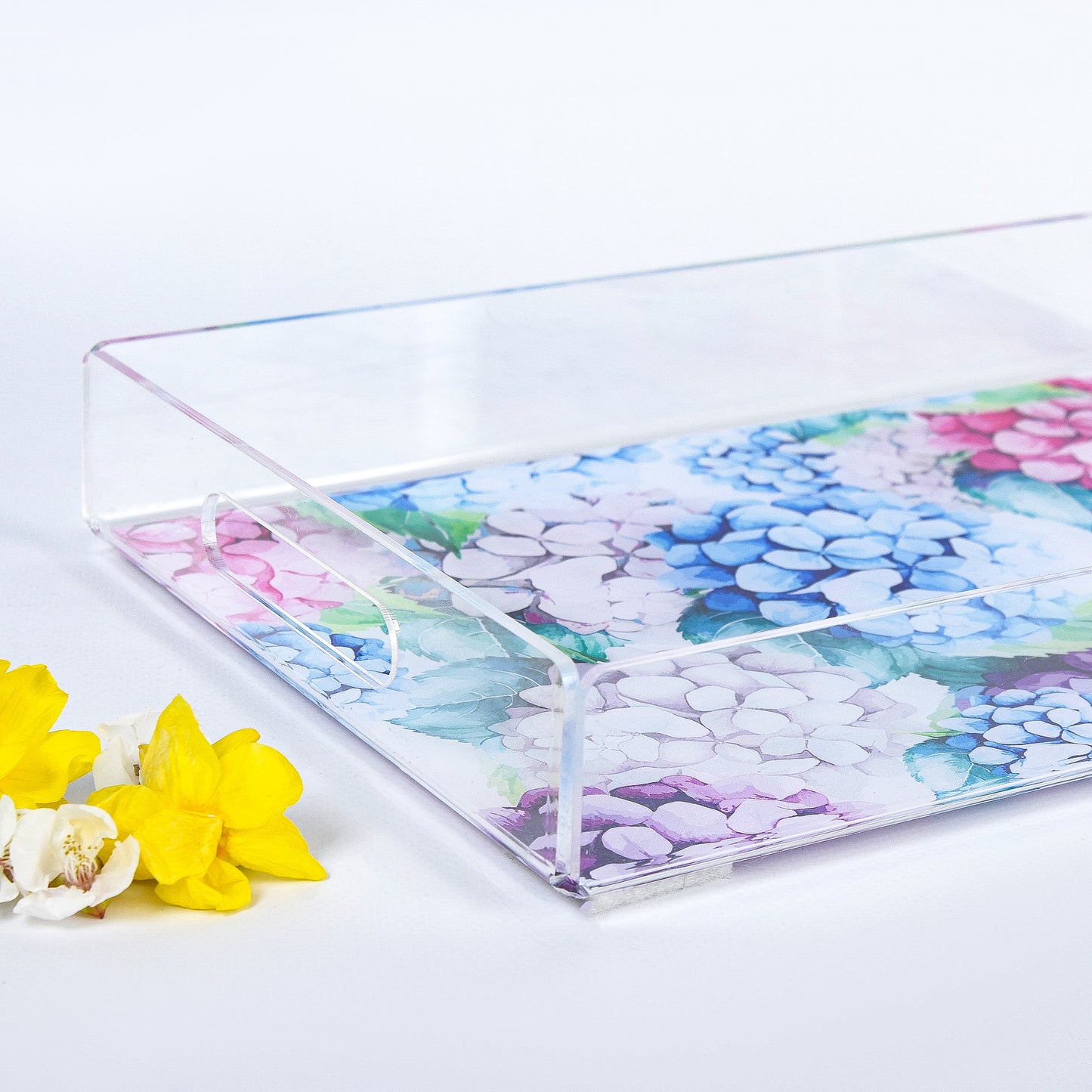 Hydrangea with Dots and Stripes Long Plexi Tray