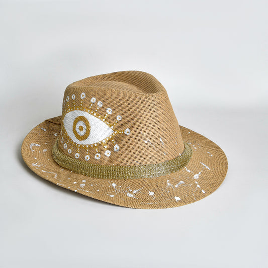 Beige with White Big Eye Hat