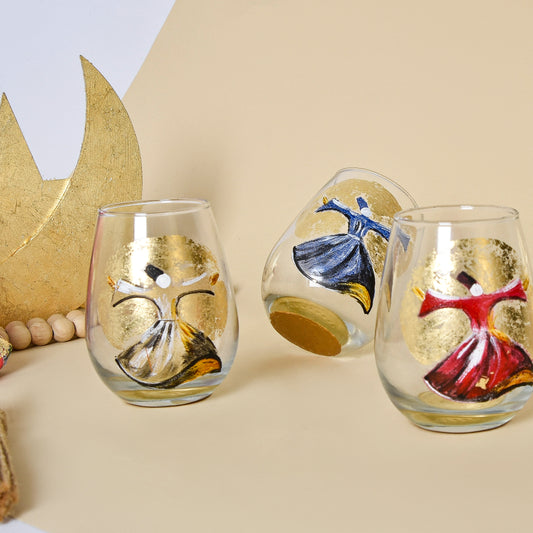 Egyptian Khayamiah Dervish with Gold Leaf – Water Glasses Set of Six