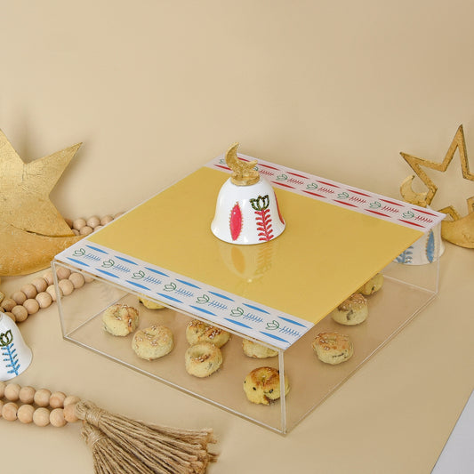 Lebanese Cups and Gold Leaf Crescent Acrylic Square Box