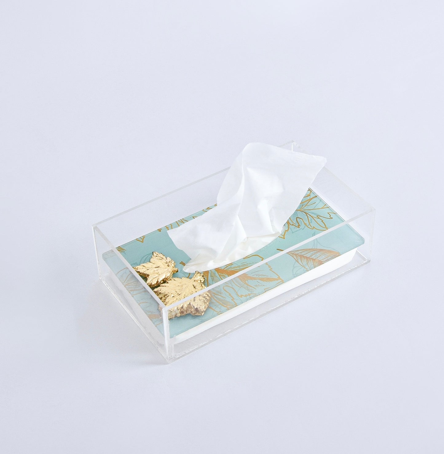 Gold Leaves Plexi Tissue Paper Box