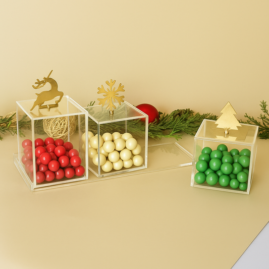 Christmas Gold Brass Ornaments – Set of Three Boxes