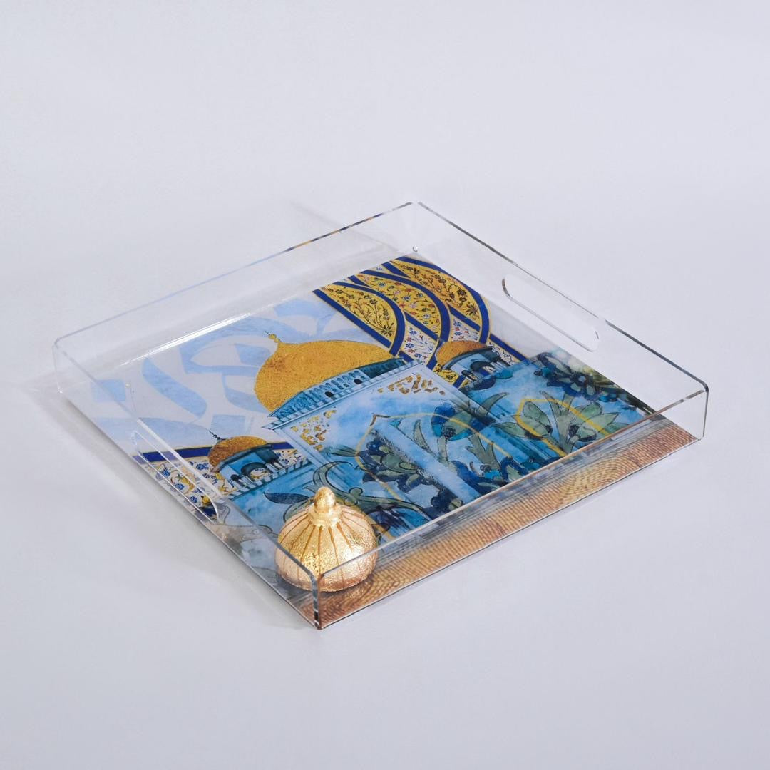 Blue Mosque with Gold Dome Plexi Medium Tray