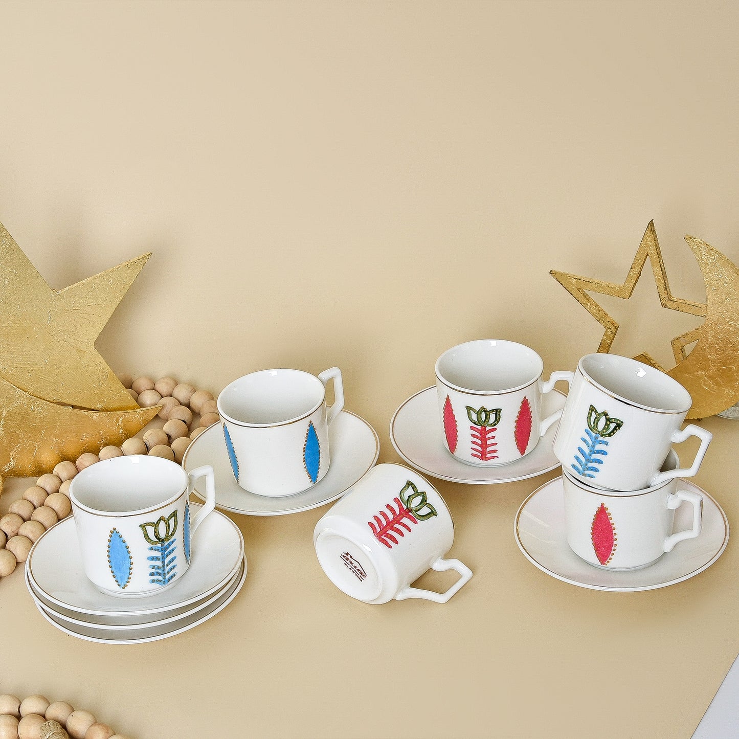 Lebanese Cups and Gold Leaf CresceTurkish Coffee Cups Set of Six