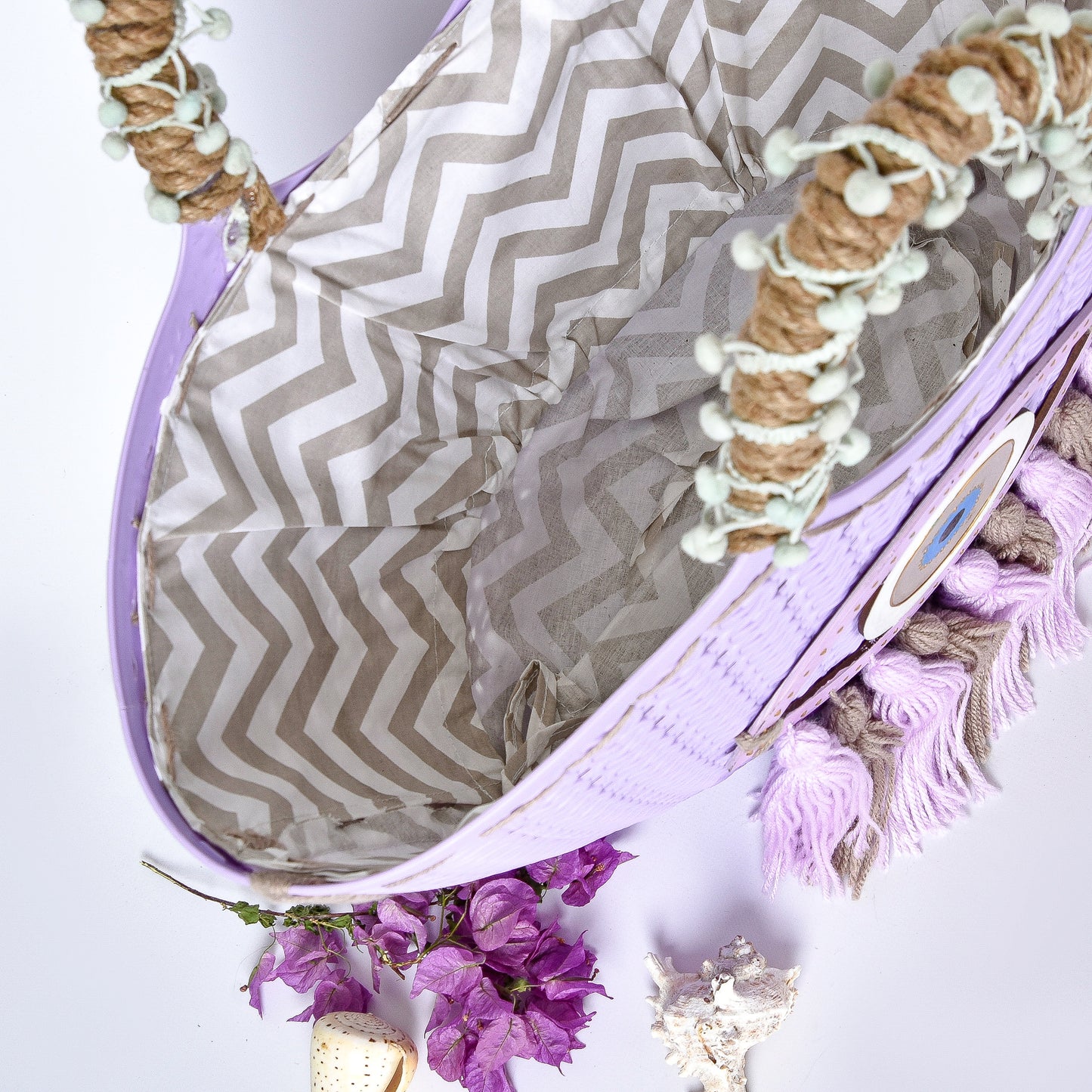 Purple Plastic Embellished Beach Bag with Purple Eye