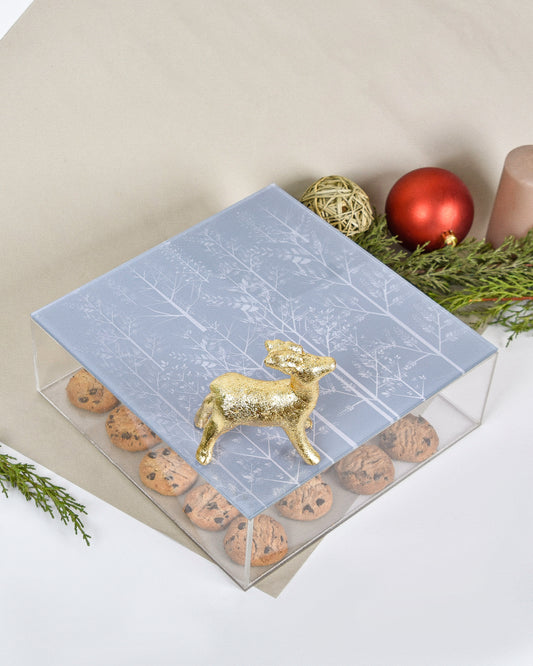 Three Christmas Deers Gold & White Plexi Box 25X25CM