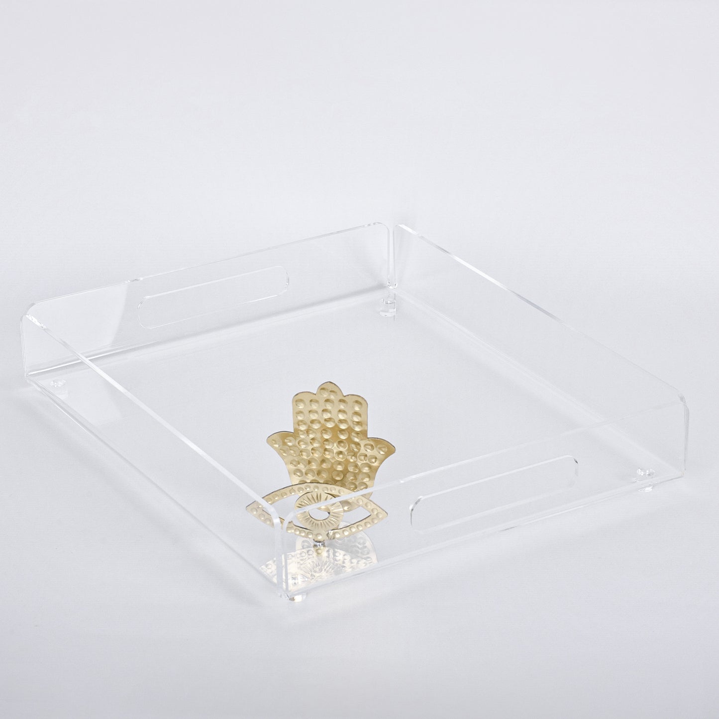 Hammered Fatima Hand & Eye Plexi Tray - Gold