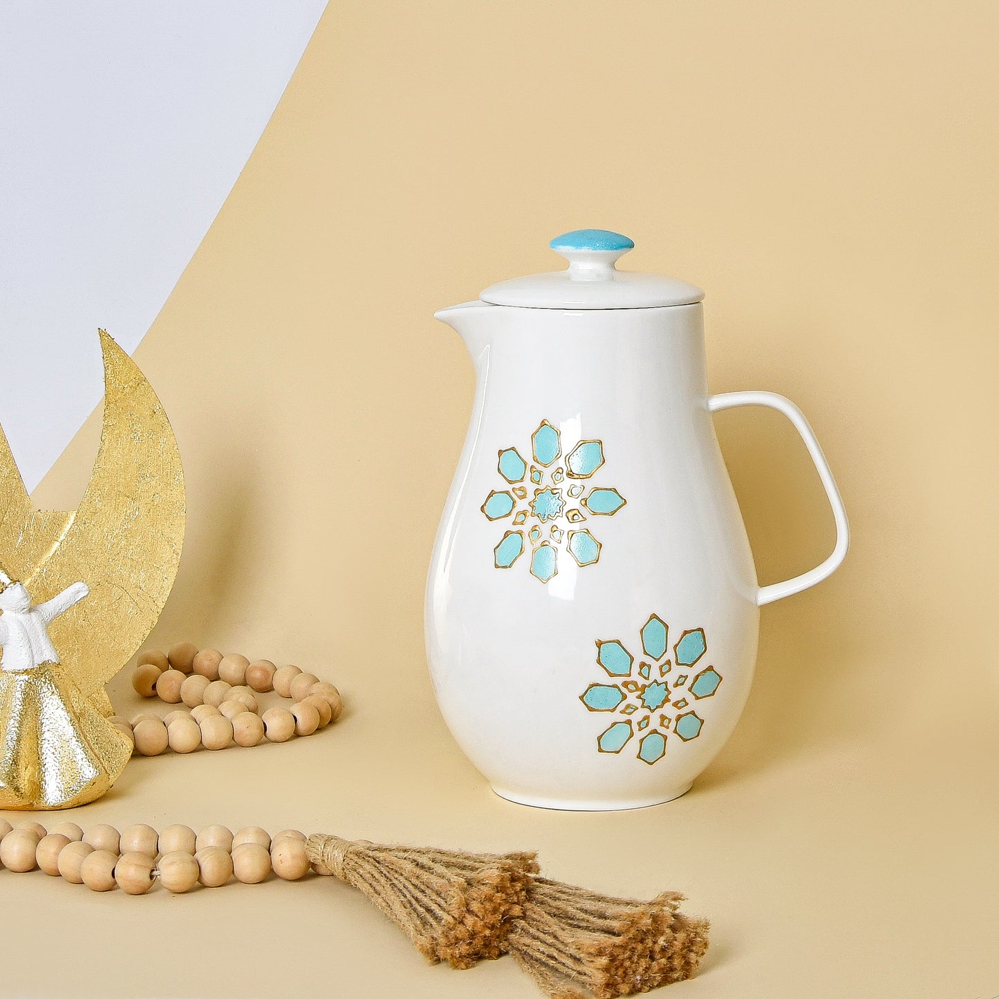 Light Blue & Gold Islamic Motifs – Transparent Porcelain Water Jug