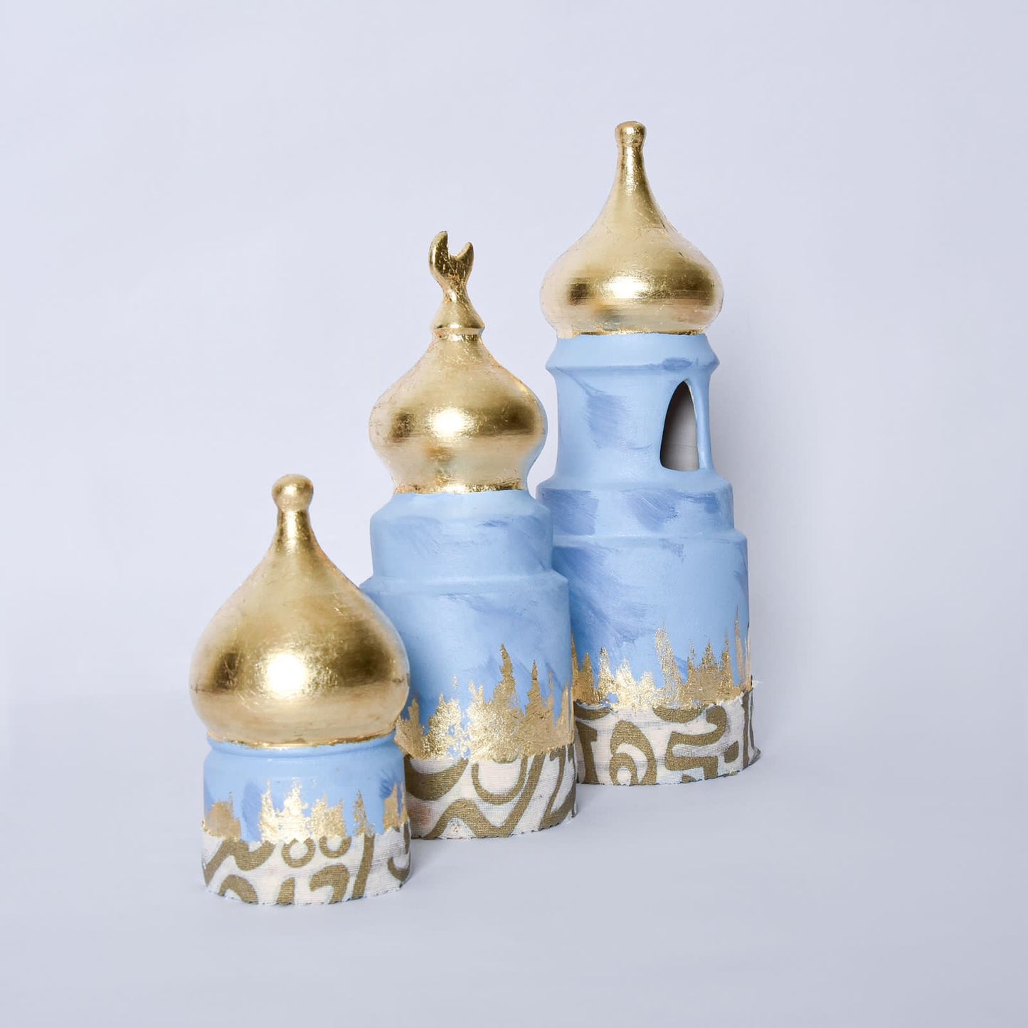 Cylinder Calligraphy Minaret Set of 3 with Gold Leaf