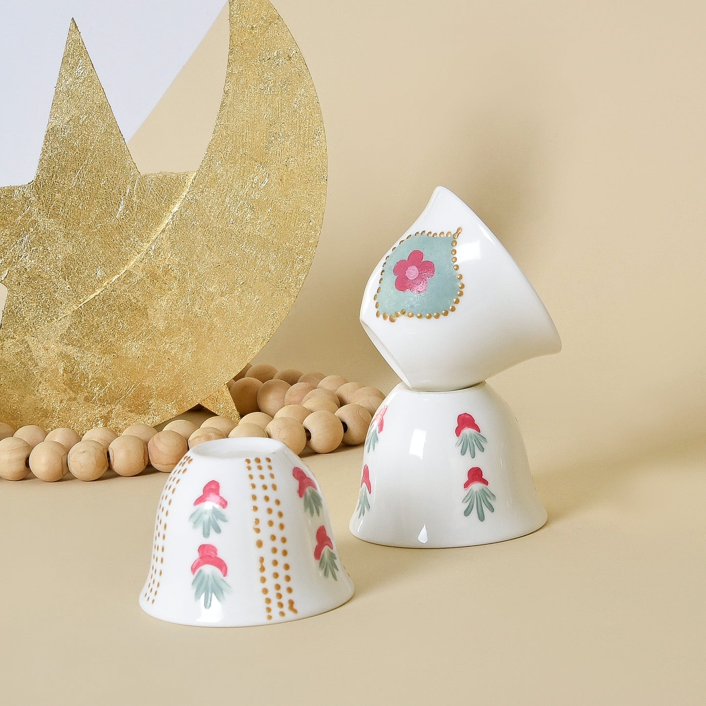 Bedouin Cups and Gold Leaf Crescent – Arabic Coffee Cups Set of Six