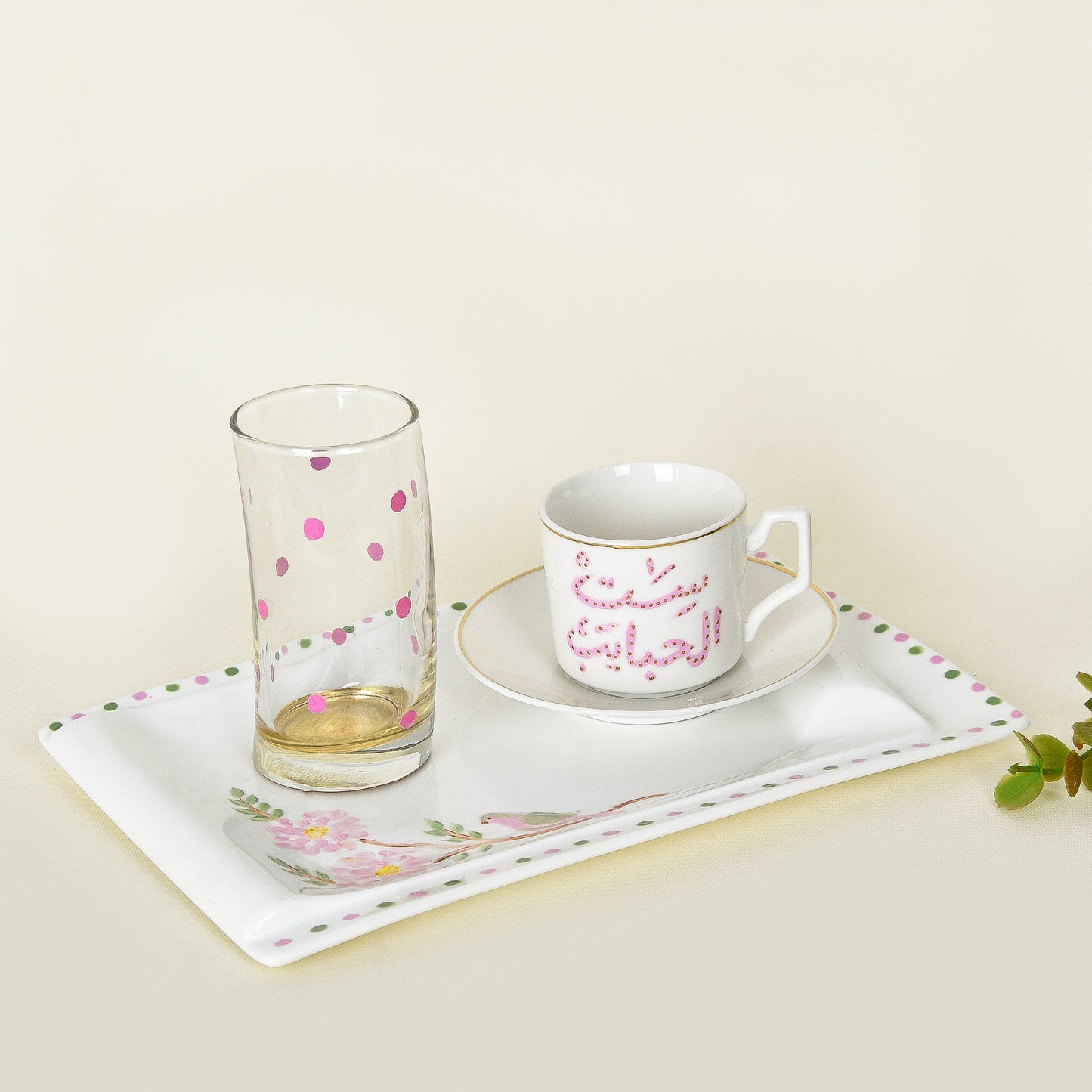 Pink Blossom Bird – Mother’s Day Hand-Painted Turkish Coffee Cup Gift Set (Ummi)