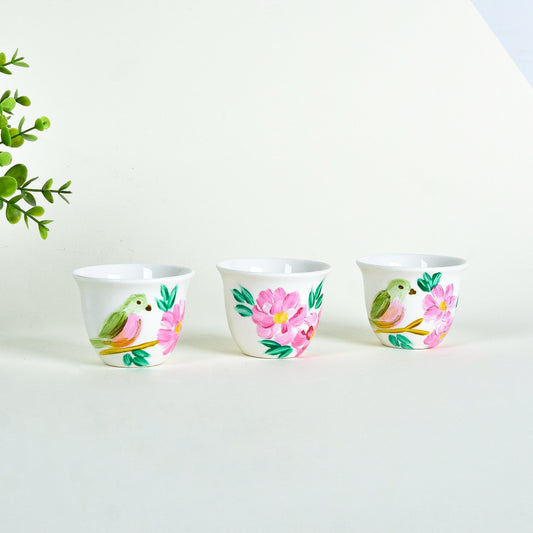 Pastel Bird & Flowers Arabic Coffee Cups Set of Six