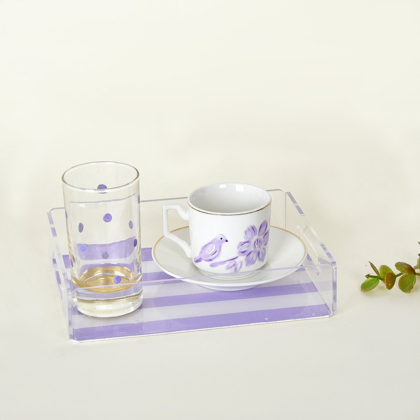 Lavender Blossom – Mother’s Day Hand-Painted Turkish Coffee Cup Gift Set with Plexi Tray (Ummi)