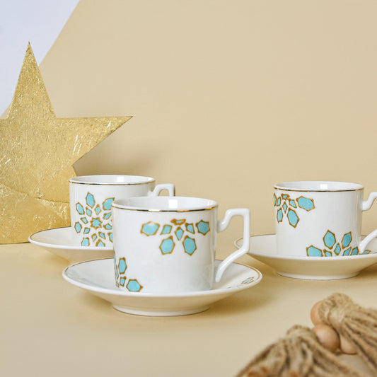 Light Blue & Gold Islamic Motifs – Turkish Coffee Cups Set of Six