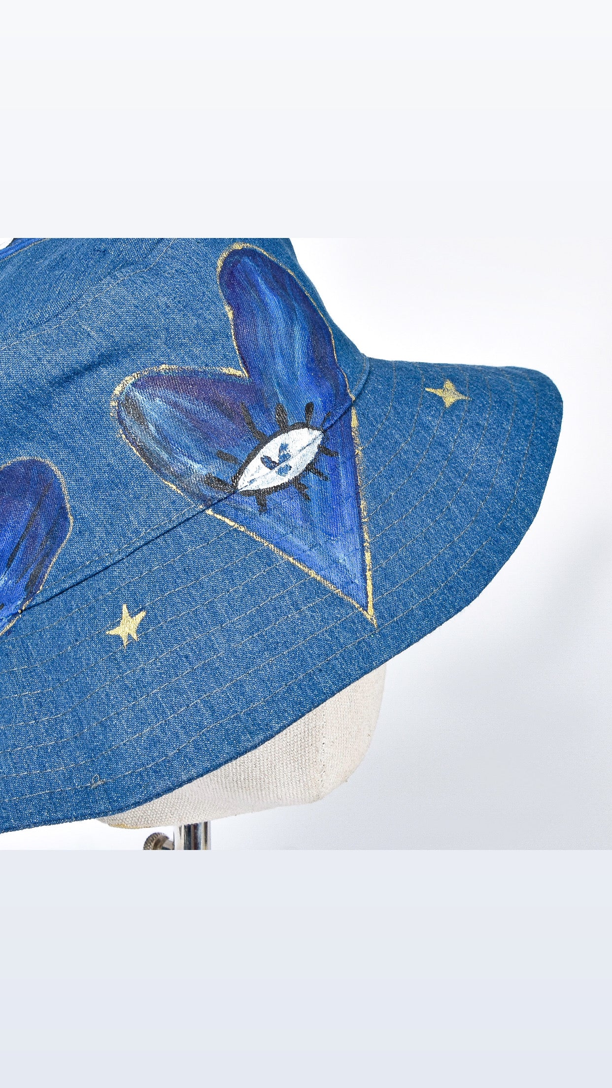 Denim Fisherman with Hearts & Eyes Hat