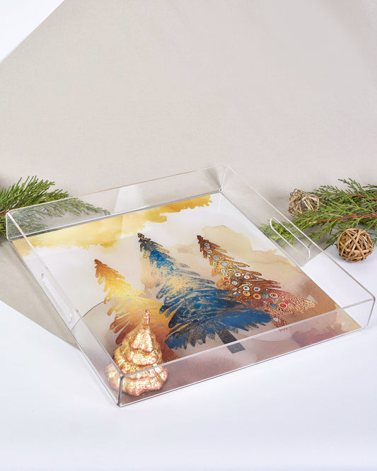 Three Metalic Christmas Trees Plexi Tray 30X30CM