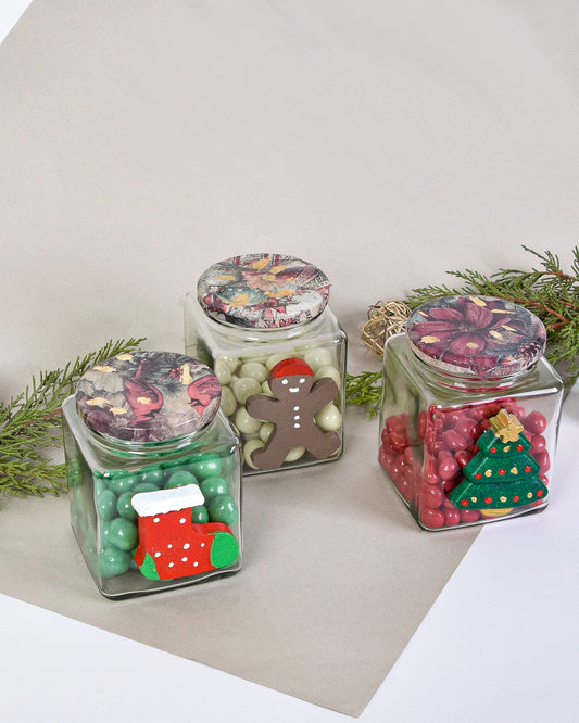 Christmas Candy Jars Set of 3 with Colorful Ornaments