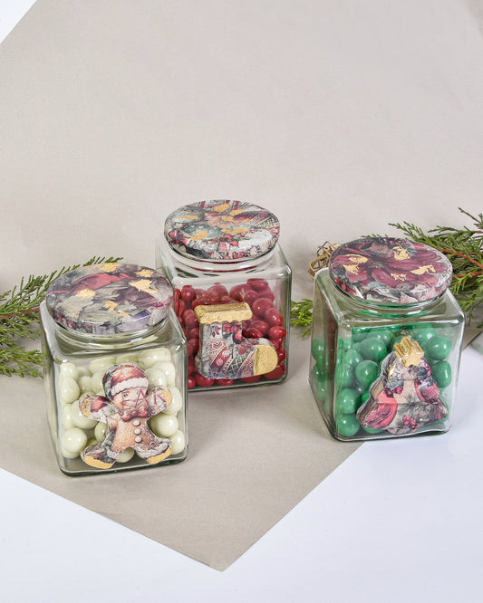 Christmas Candy Jars Set of 3 with Embellished Ornaments