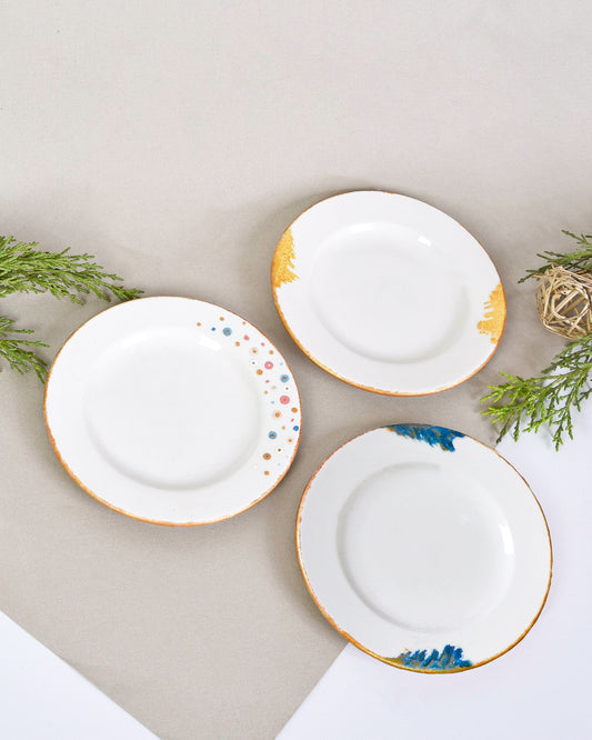 Three Metalic Christmas Trees Dessert Plates Set of Six